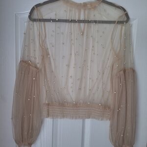 Chic Sheer Pearl-Studded Blouse